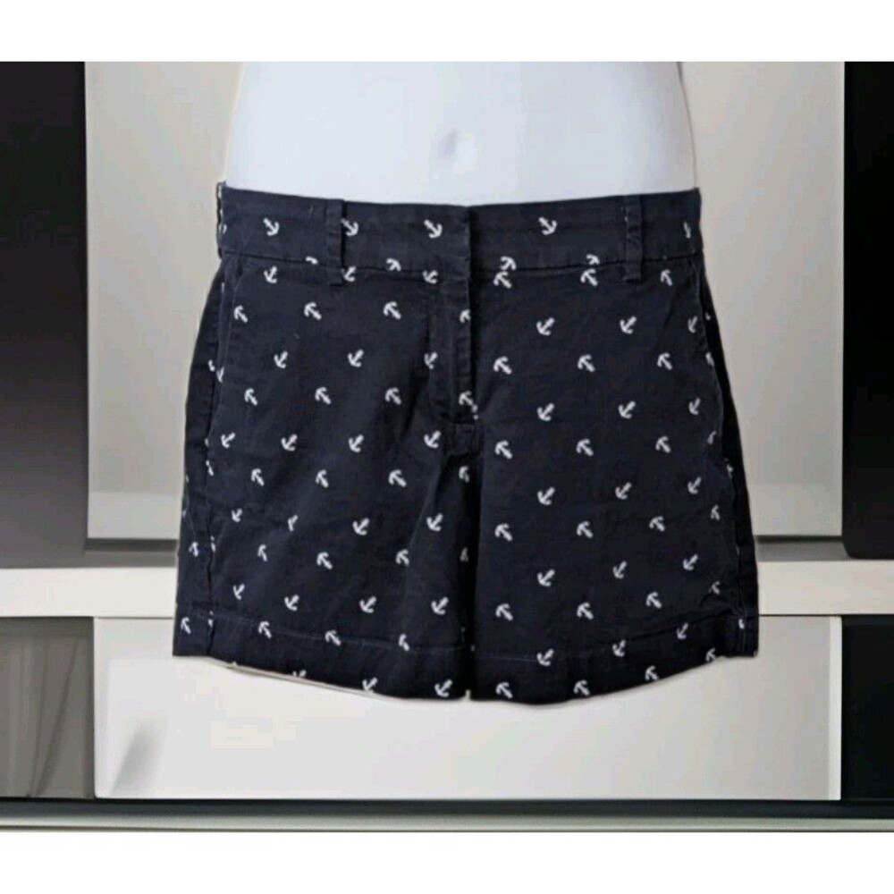 Nautica Bermuda Shorts Women’s Size 6 Navy Blue White Anchor All Over Print